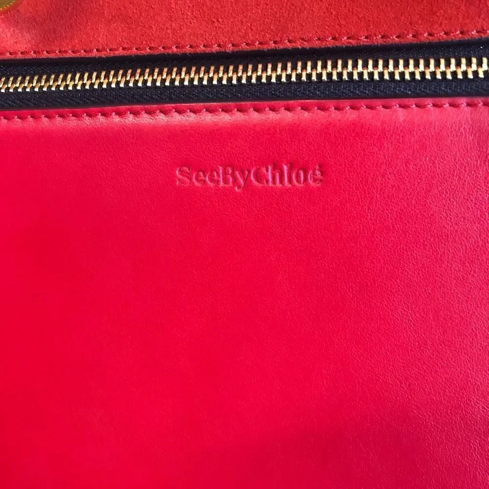 SeebyChloe Tilda Red Leather Handbag w/Sueded Bottom, Missing Crossbody Strap
